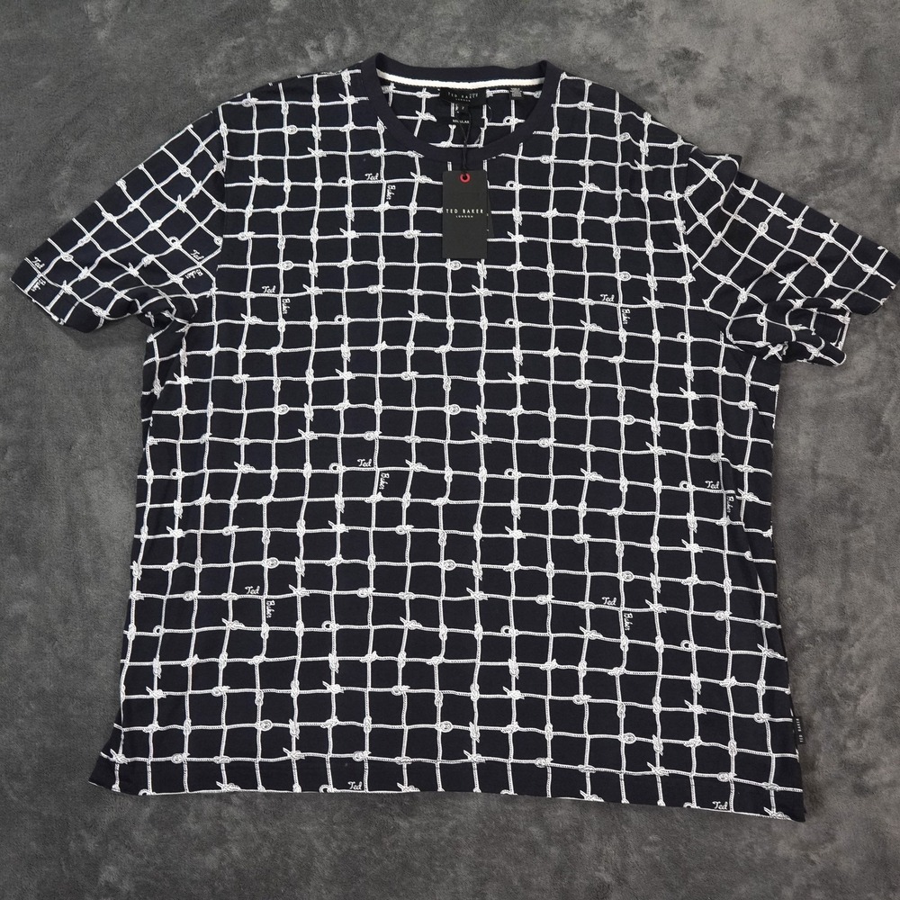 Ted Baker Shirt Mens Extra Large Knot Grid Pattern Crewneck Tee